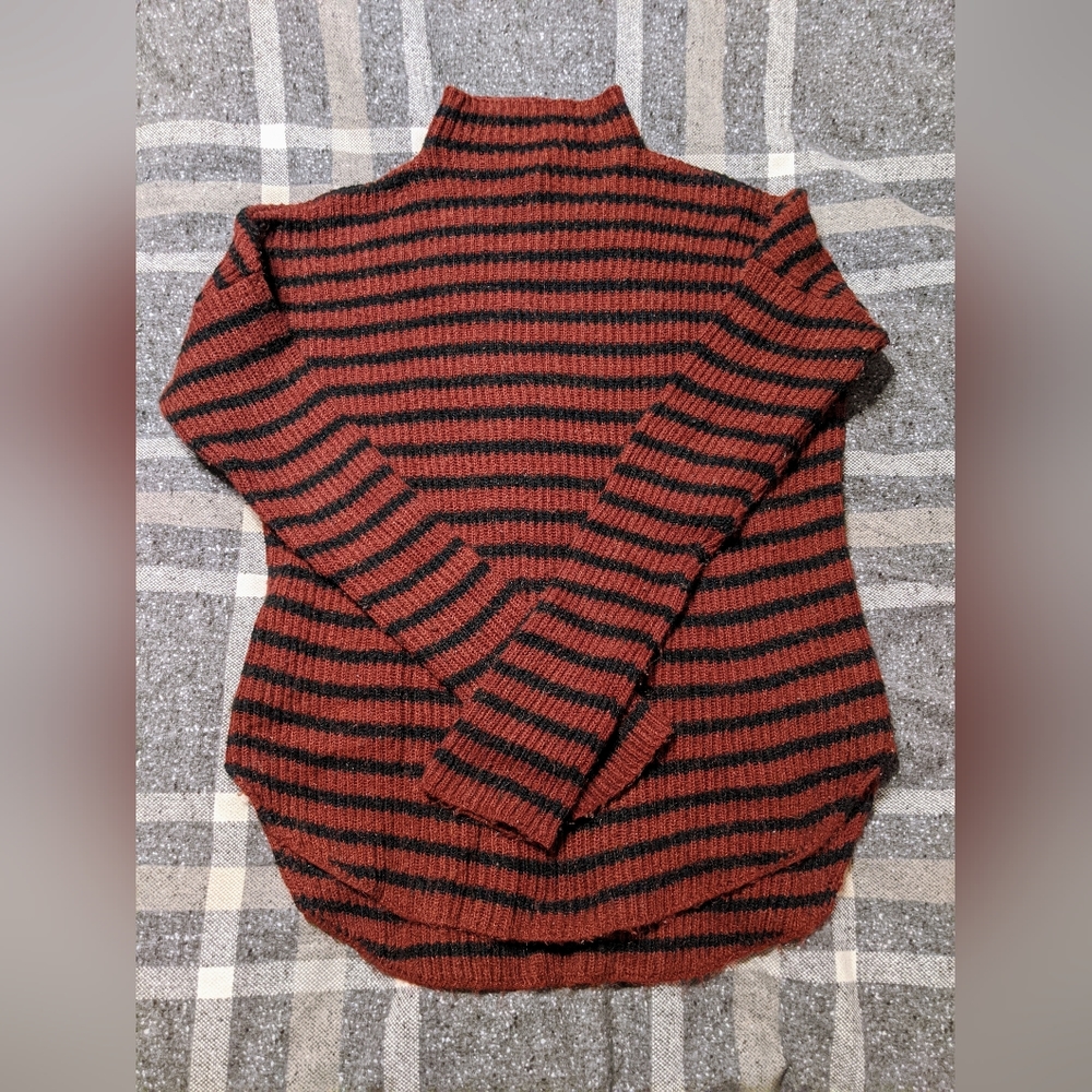 Express Red and Black Striped Mock Neck Sweater size M